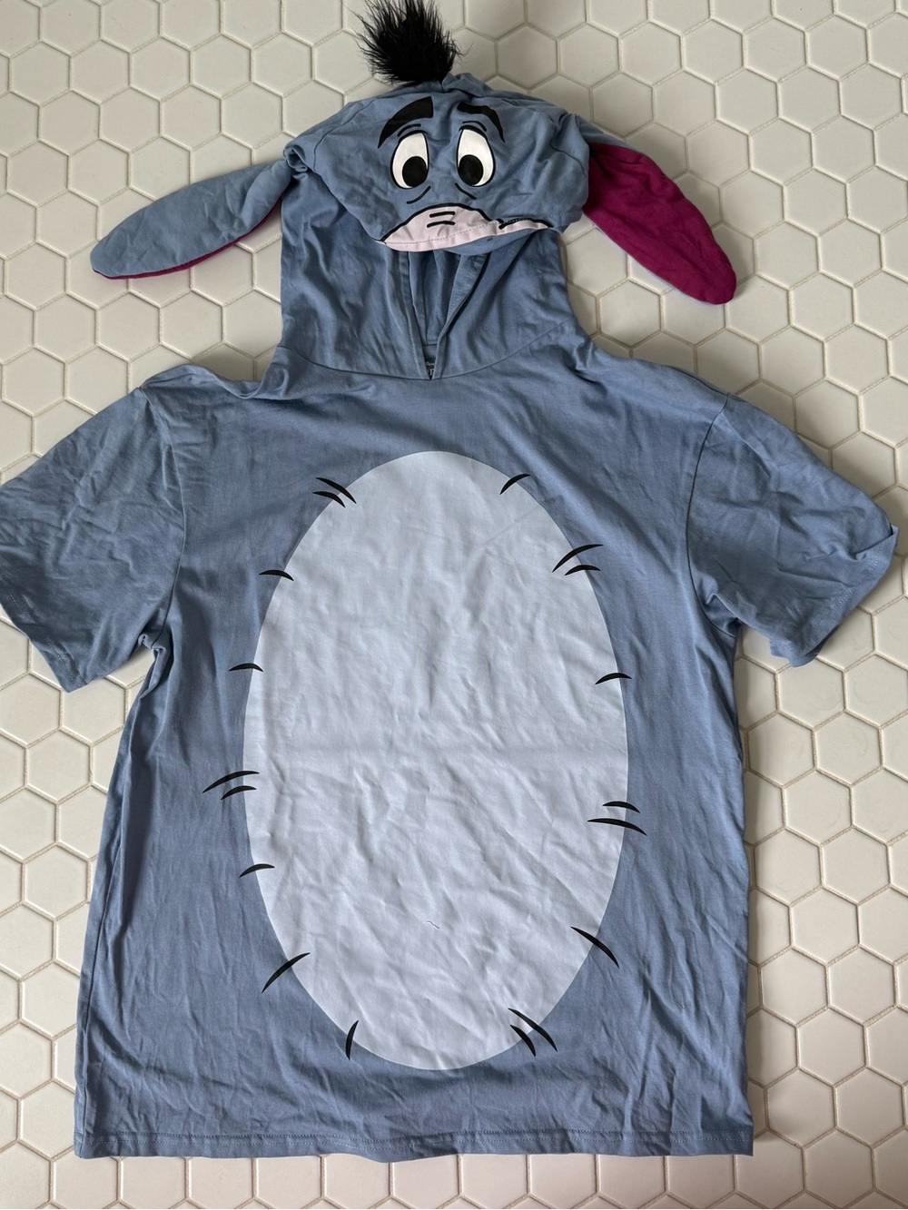 Disney Eeyore Blue Hooded Character Tee with Pink Ear Detail